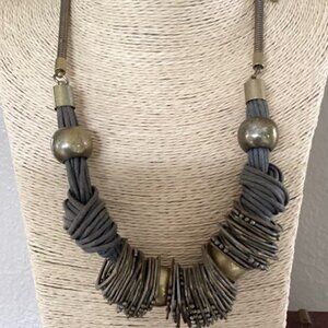 Gray and Gold Beaded Necklace (16")